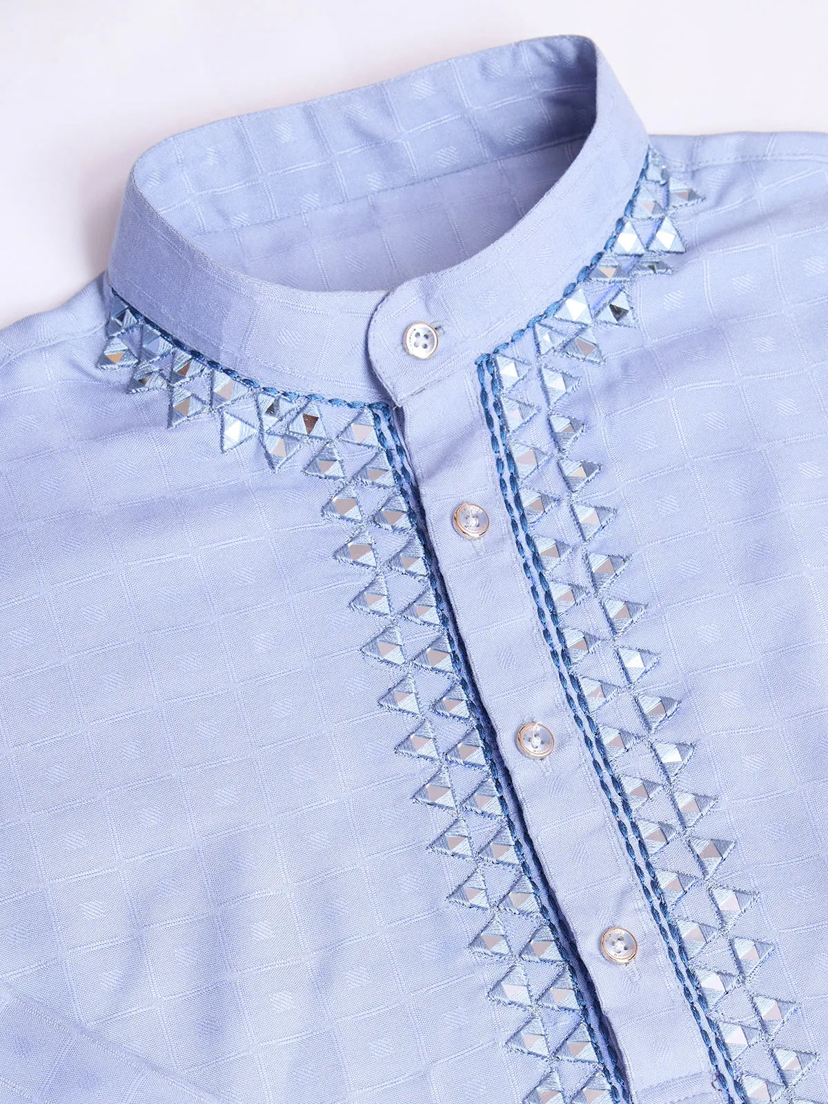 Men Sky Blue & White Woven Design Kurta Only main image 1