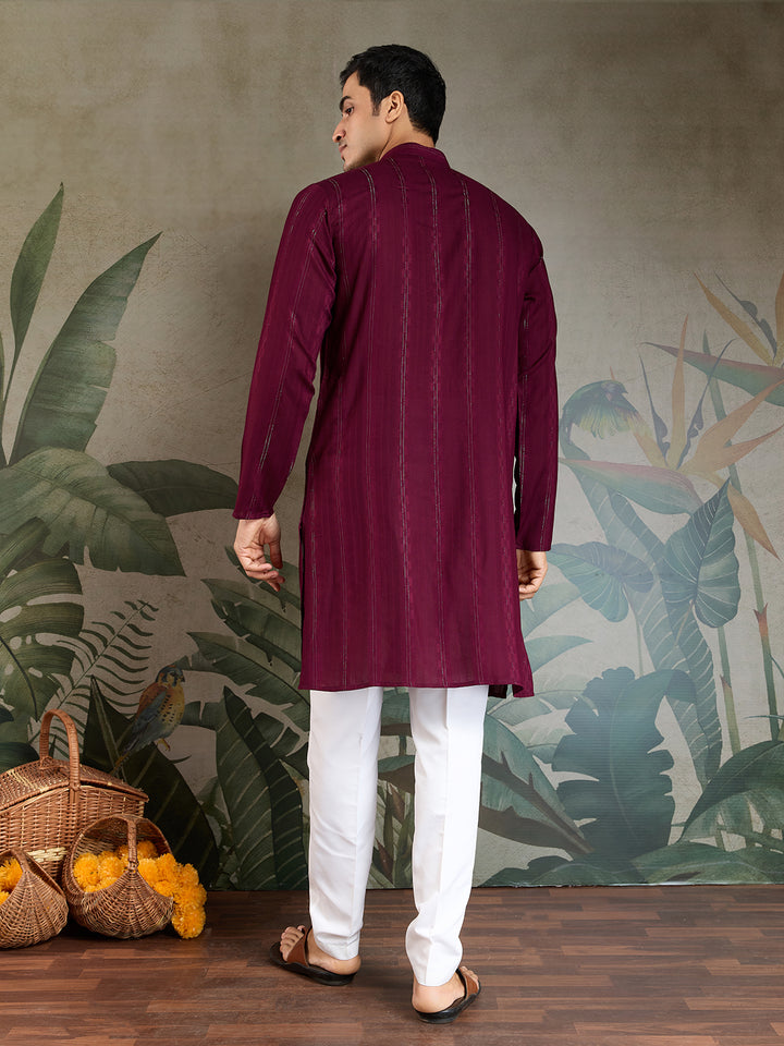 Purple Viscose Kurta for Men with Mirror Work & Zari Weaving | Stylish Festive & Wedding Wear Kurta