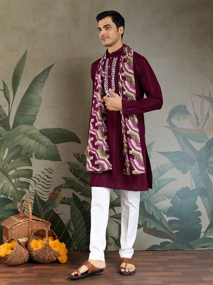 Purple Viscose Kurta for Men with Mirror Work & Zari Weaving | Stylish Festive & Wedding Wear Kurta