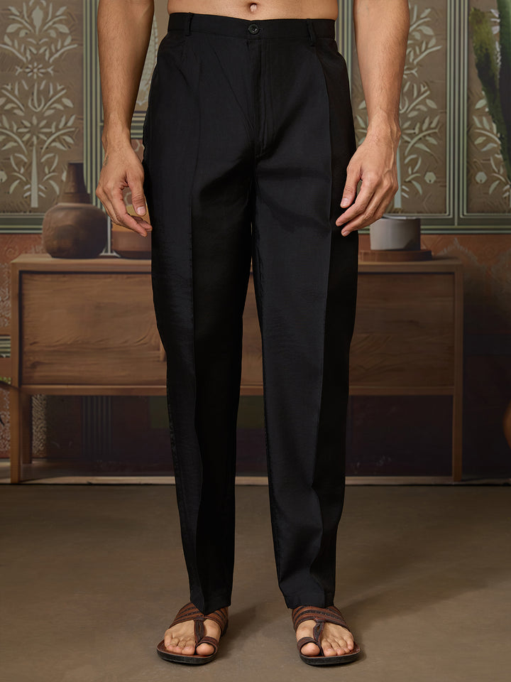 Black Viscose Silk Kurta with Koti for Men | Multi-Thread & Sequin Embroidered Party Wear Kurta