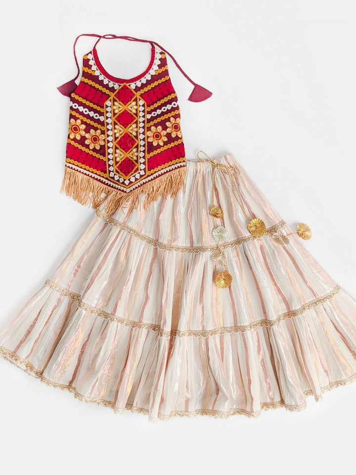 Buy Sitara Maroon Kutchi Embroidered Lehenga Choli Set for Girls – Navratri Festive Outfit Online