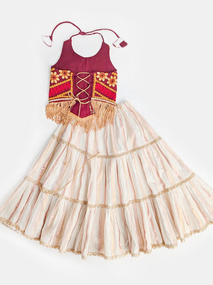 Buy Sitara Maroon Kutchi Embroidered Lehenga Choli Set for Girls – Navratri Festive Outfit Online