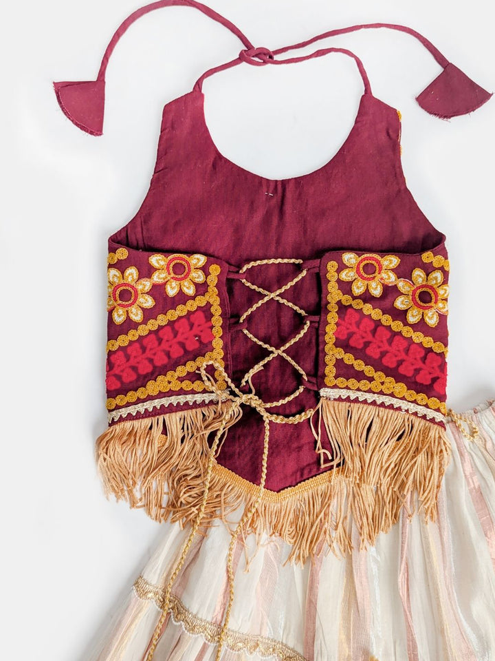 Buy Sitara Maroon Kutchi Embroidered Lehenga Choli Set for Girls – Navratri Festive Outfit Online