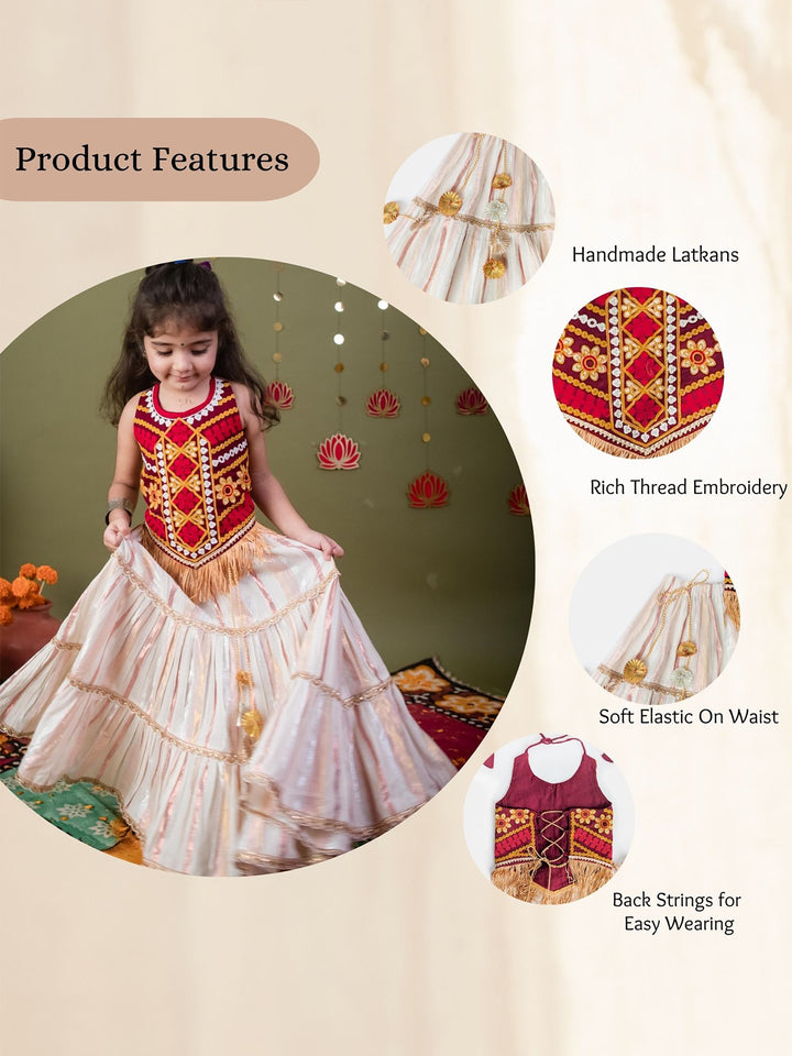 Buy Sitara Maroon Kutchi Embroidered Lehenga Choli Set for Girls – Navratri Festive Outfit Online
