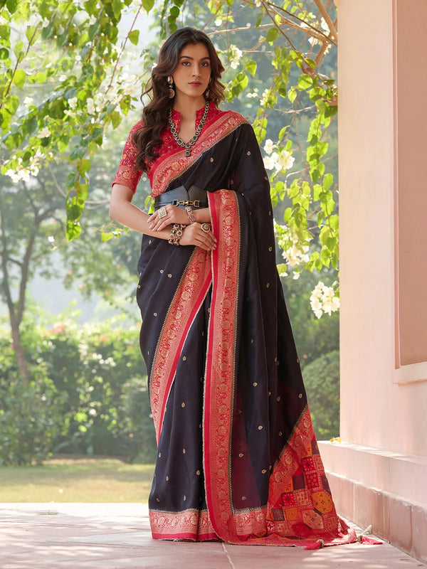 Black Contrast Weaving Saree for Traditional & Festive Occasions