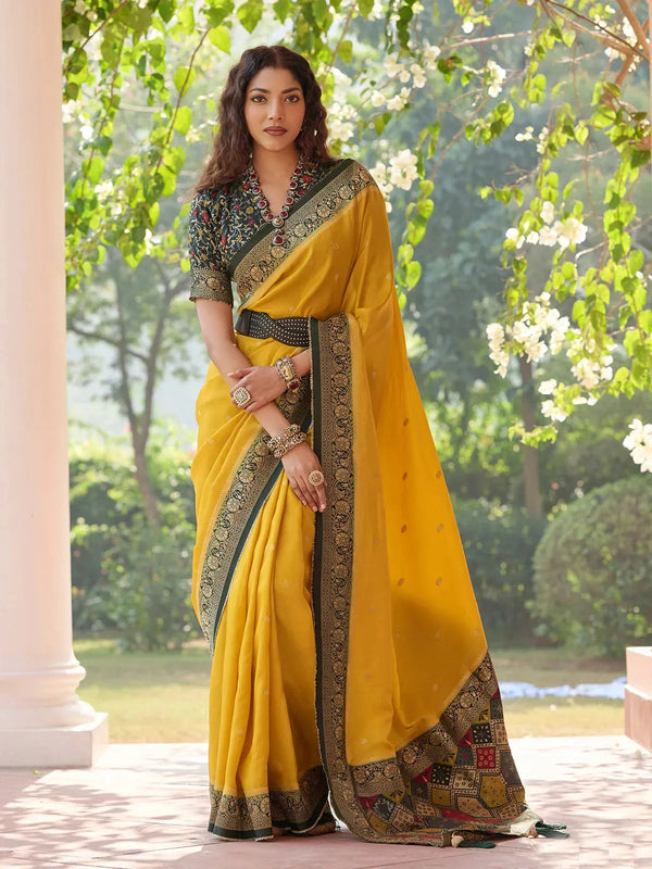 Yellow Contrast Weaving Saree for Traditional & Festive Occasions