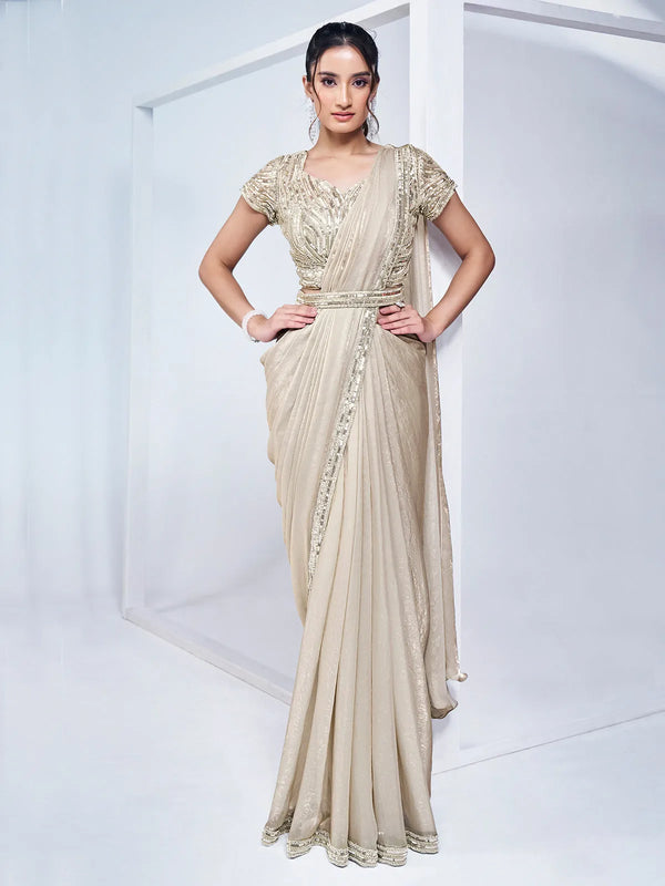 Off-White Party Wear Silk Designer Ready To Wear Saree