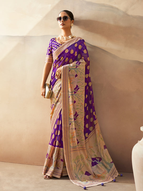 Deep Lavender Georgette Festival Saree with Burnout Butti