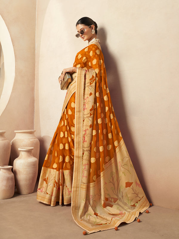 Mustard Georgette Festival Saree with Burnout Butti