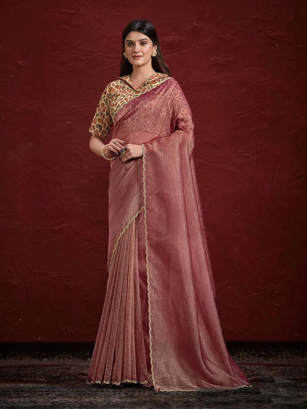 Light Maroon Banarasi Saree with Stone Handwork For Festival Wear