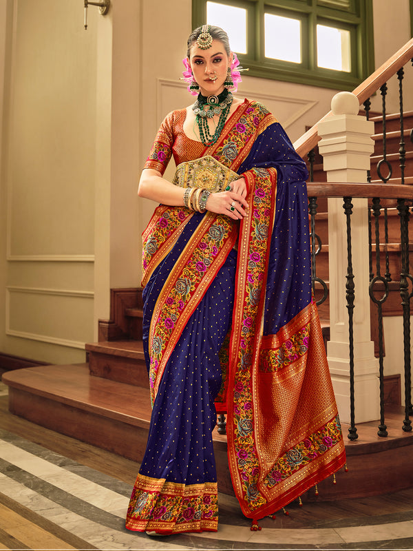 Navy Blue Banarasi Silk Saree with Jacquard Weaving Butti