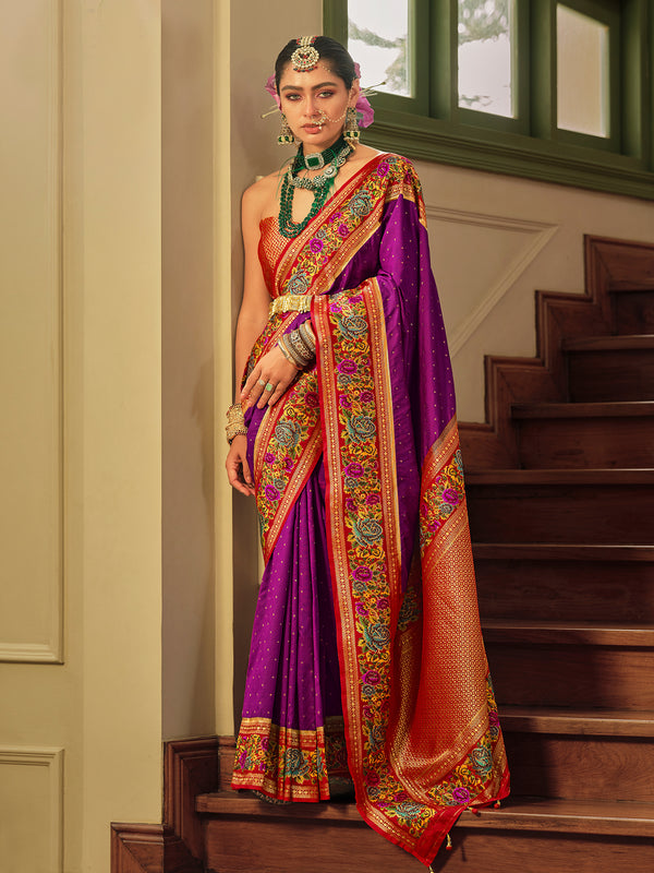 Maroon Banarasi Silk Saree with Jacquard Weaving Butti