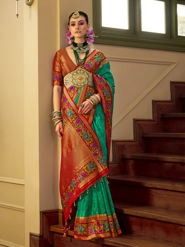 Banarasi Silk Saree with Jacquard Weaving Butti In Green