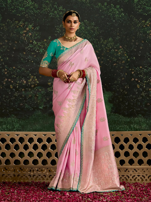 Pink Festival Designer Dola Silk Emboidery Saree