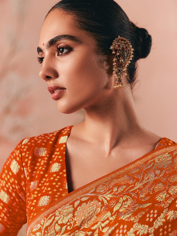 Mustard Pure Khaddi Georgette Bandhej Saree with Designer Weaving Work