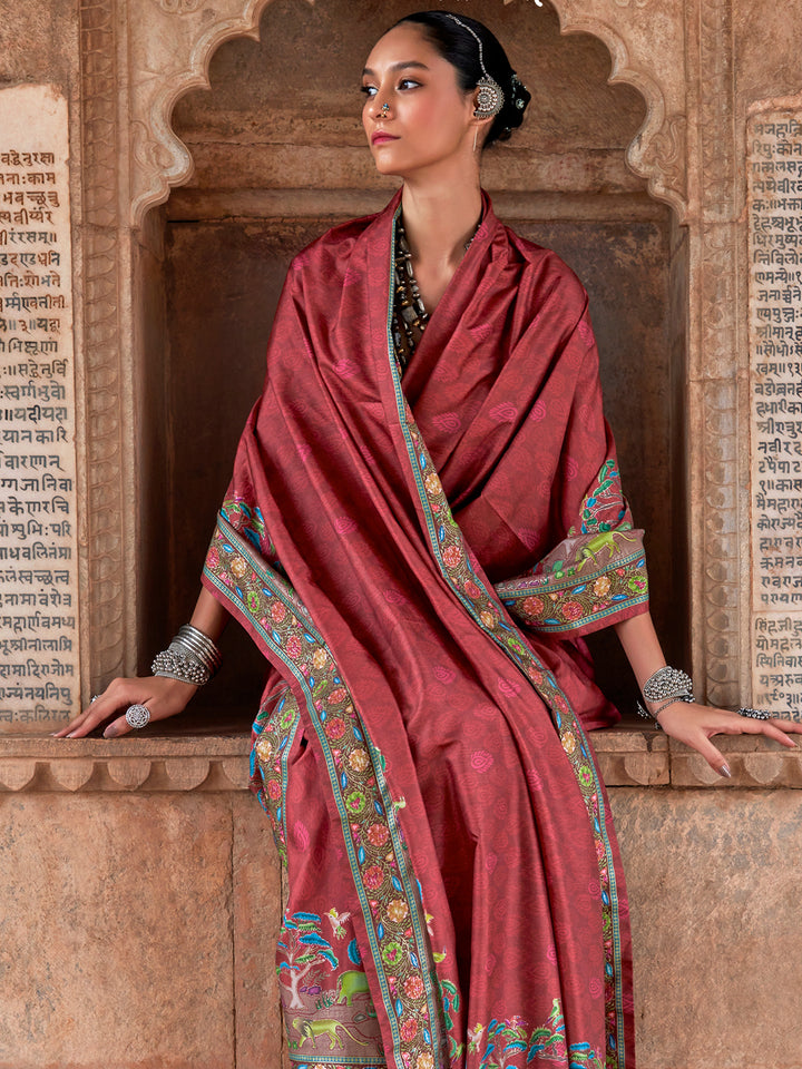 Luxury Red Silk Saree for Wedding & Festival | Designer Printed Saree with Matching Red Blouse