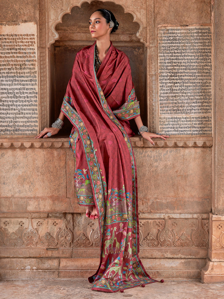 Luxury Red Silk Saree for Wedding & Festival | Designer Printed Saree with Matching Red Blouse