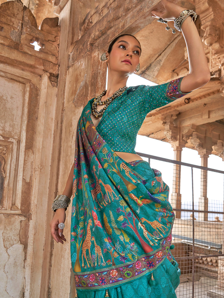 Luxury Green Silk Saree for Wedding & Festival Wear | Designer Printed Silk Saree with Blouse