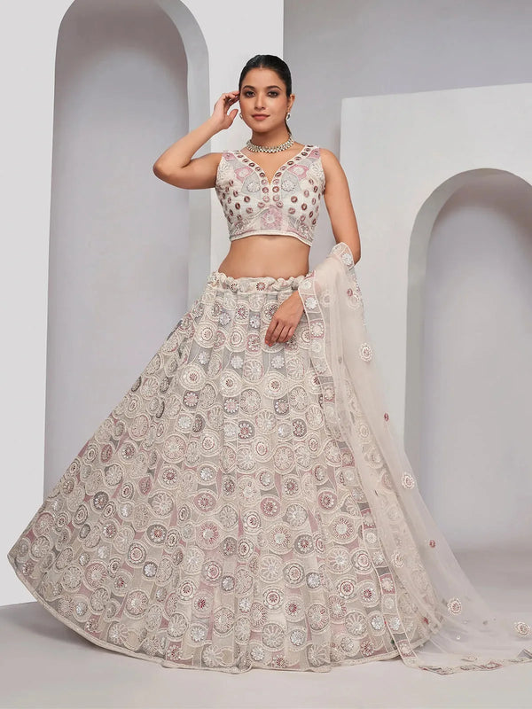 Ivory Floral Embroidered Lehenga Choli Set for Bridal Wedding Wear