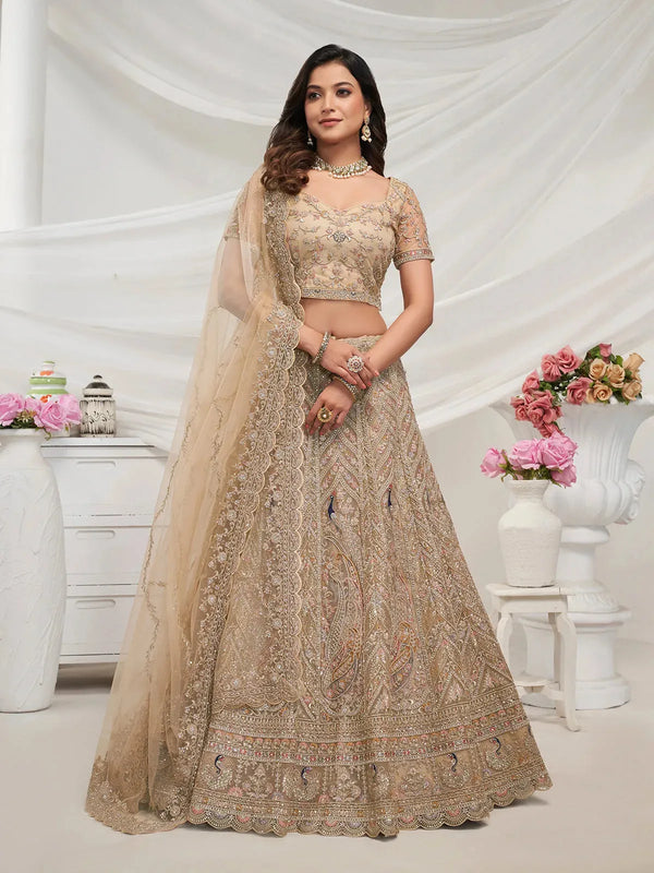 Golden Peacock Embroidered Lehenga Set for Bridal Wedding Wear