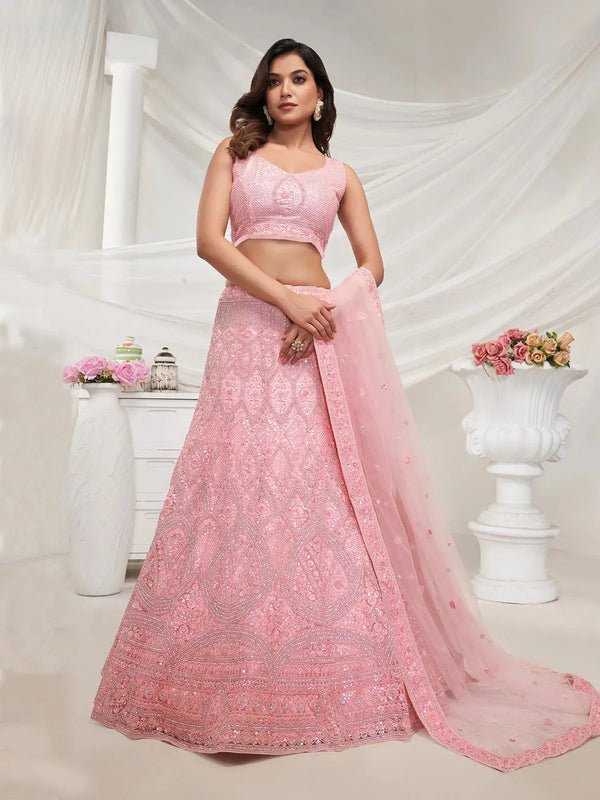 Pink Lehenga Choli in Net Silk with sequins Work for Bridal Wedding Wear