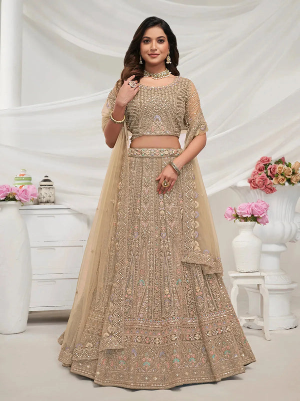 Golden Paisley Patterned Lehenga Choli with Sequin work for Bridal Wedding Wear