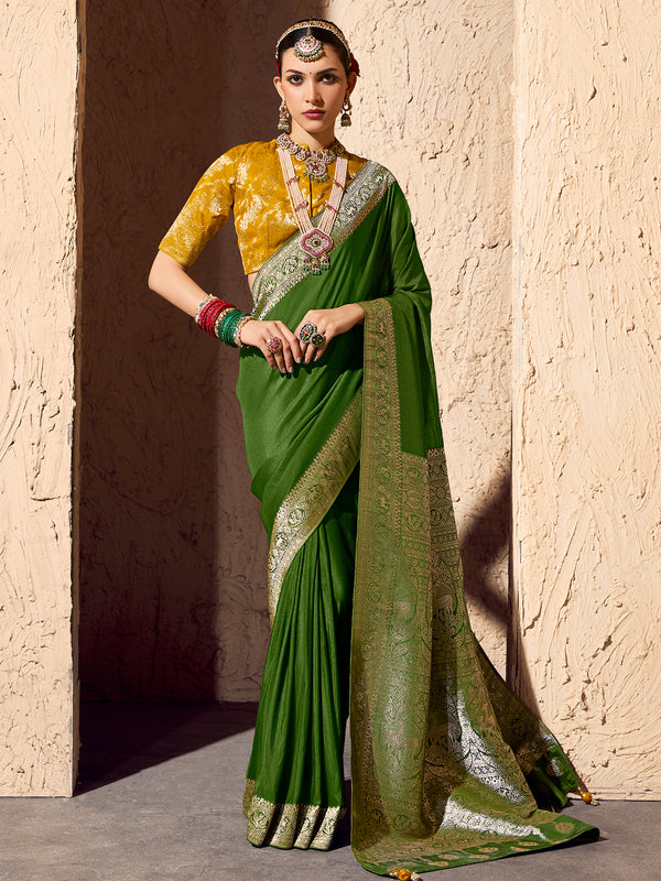 Designer Green Zari Weaving Crepe Georgette Saree