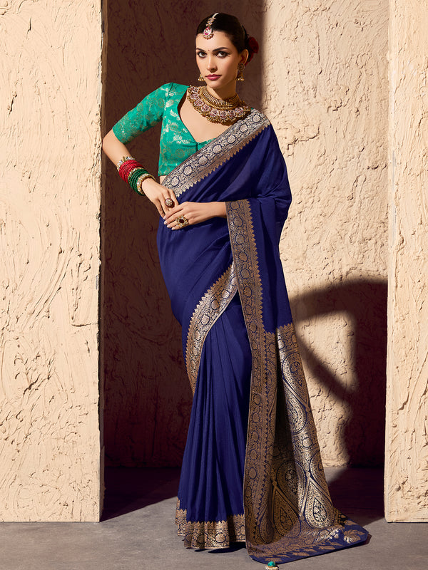 Navy Blue Crepe Georgette Saree with Exquisite Zari Weaving