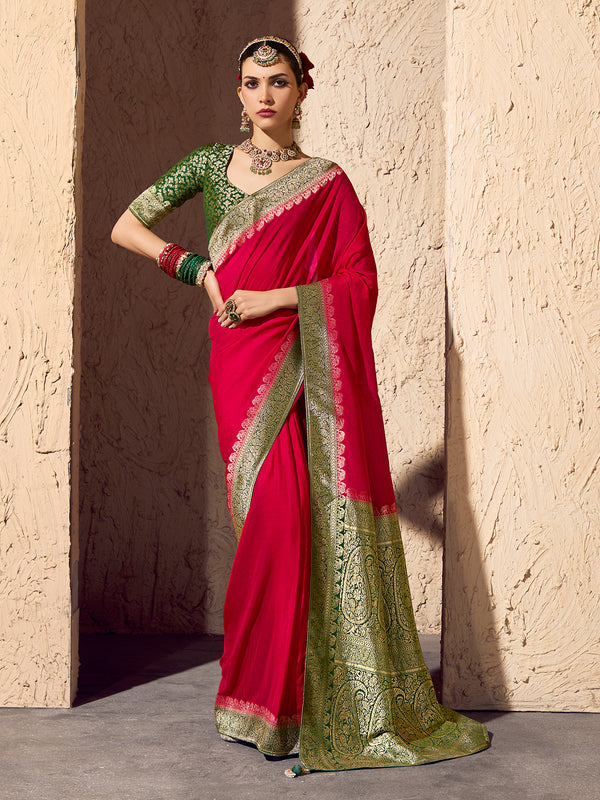 Occasion Style Red Crepe Georgette Zari Weaving Saree