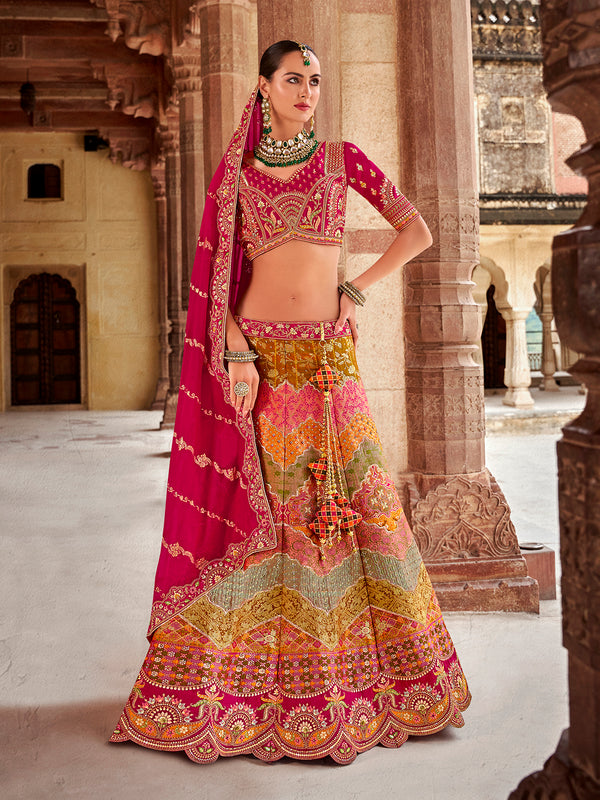 Weeding Banarasi Silk Lehenga Choli Set with Zarkan & Sequins Work Embroidery