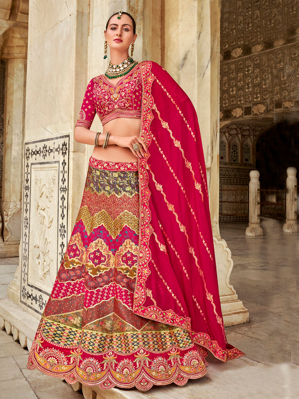 Multi-Color Bridal Banarasi Silk Weeding Lehenga Choli with Embroidery Work