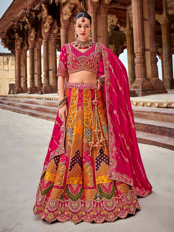 Multi-Color Bridal Weeding Lehenga Choli  In Banarasi Silk