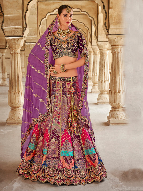 Lavender Bridal Weeding Lehenga Choli  In Banarasi Silk