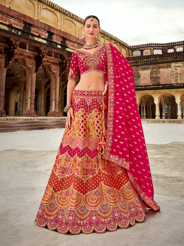 Pink Weeding  Designer Bridal Lehenga in Banarasi Silk