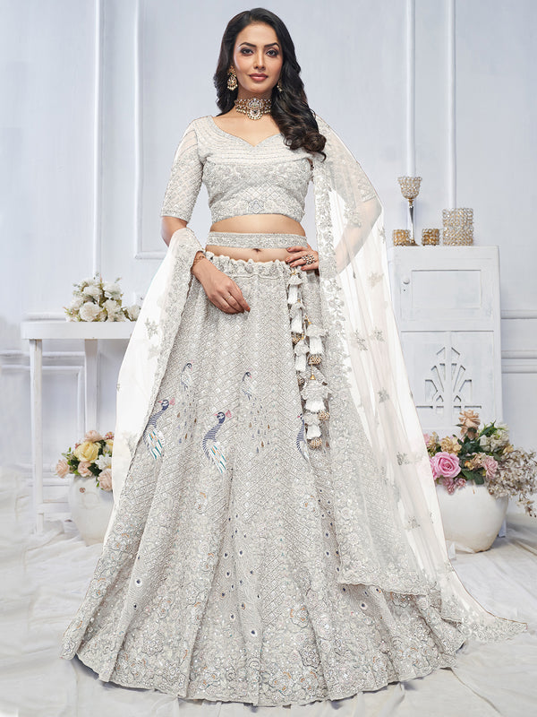 White Designer Embroidered Bridal Wear Lehenga Choli