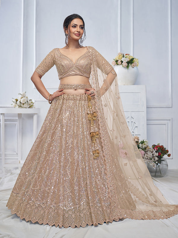 Sangeet Brown Sequin Work Lehenga Choli Set