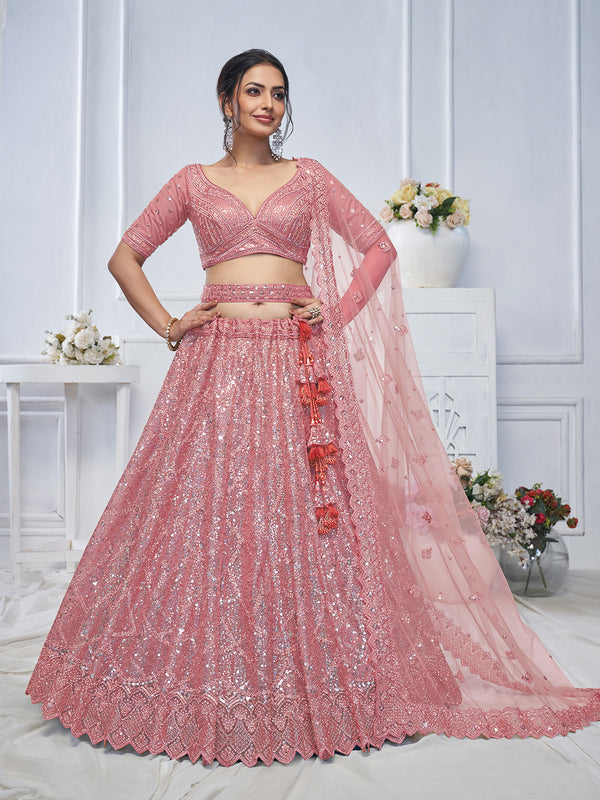 Sangeet Pink Sequin Work Lehenga Choli Set