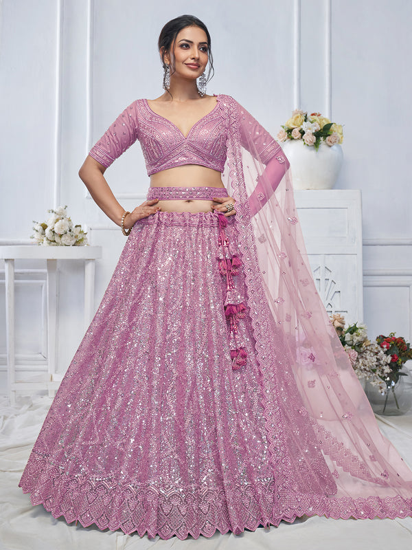 Sangeet Purple Sequin Work Lehenga Choli Set