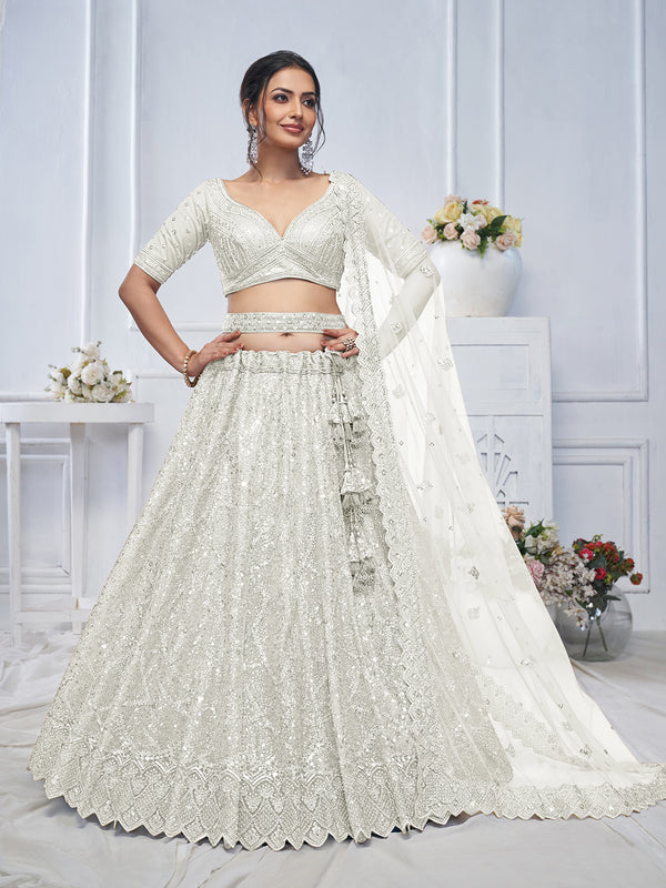 Sangeet White Sequin Work Lehenga Choli Set