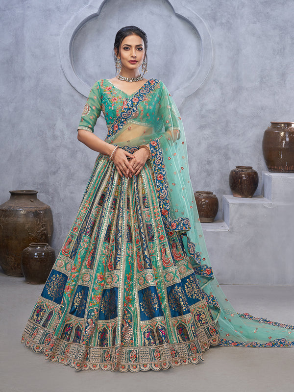 Green Organza Silk Sequin Work Lehenga Choli Set