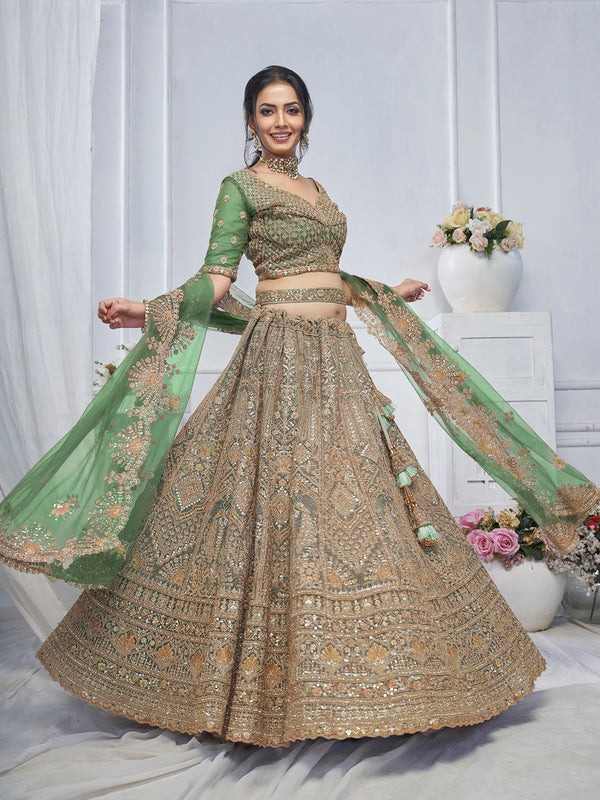 Bridal Wear Green Net Embroidered work Lehenga Choli