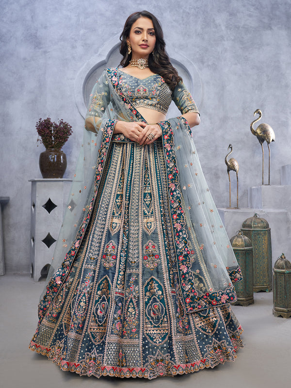 Grey Organza Silk Traditional Weeding Lehenga choli