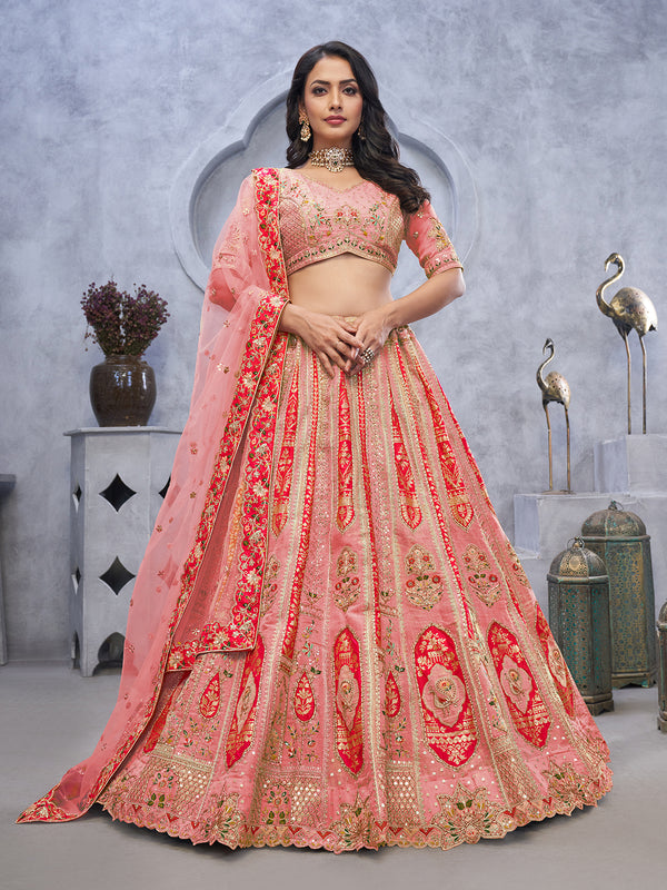 Pink Organza Silk Traditional Weeding Lehenga choli