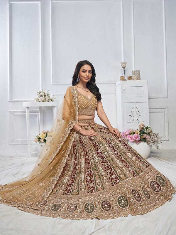 Golden Net Lehenga Set with Zari and Thread Work