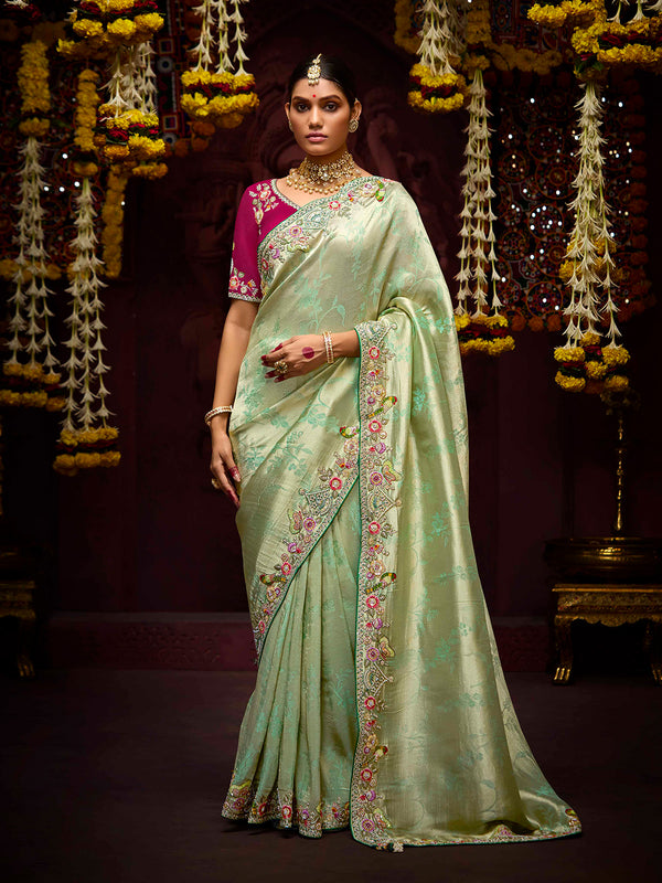 Banarasi Pista Green Weeding Saree in Kanjivaram Silk