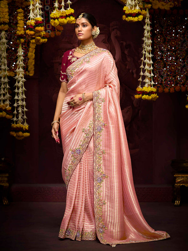 Banarasi Rose Gold Fency Weeding Saree in Kanjivaram Silk