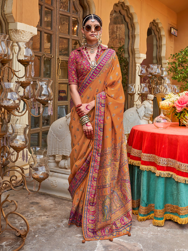 Mustard Luxury Silk Wedding Saree with Glory Finish