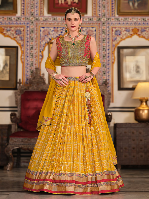 Traditional Silk Lehenga Choli Set With Foil Print