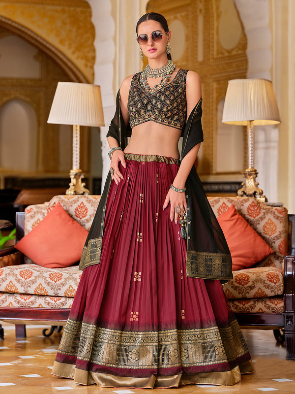 Silk Lehenga Set with Foil Print and Georgette Dupatta