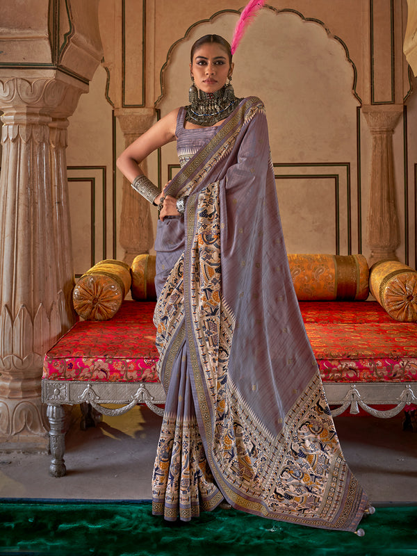 Soft Lavender Designer Print Viscose Silk Festival Saree